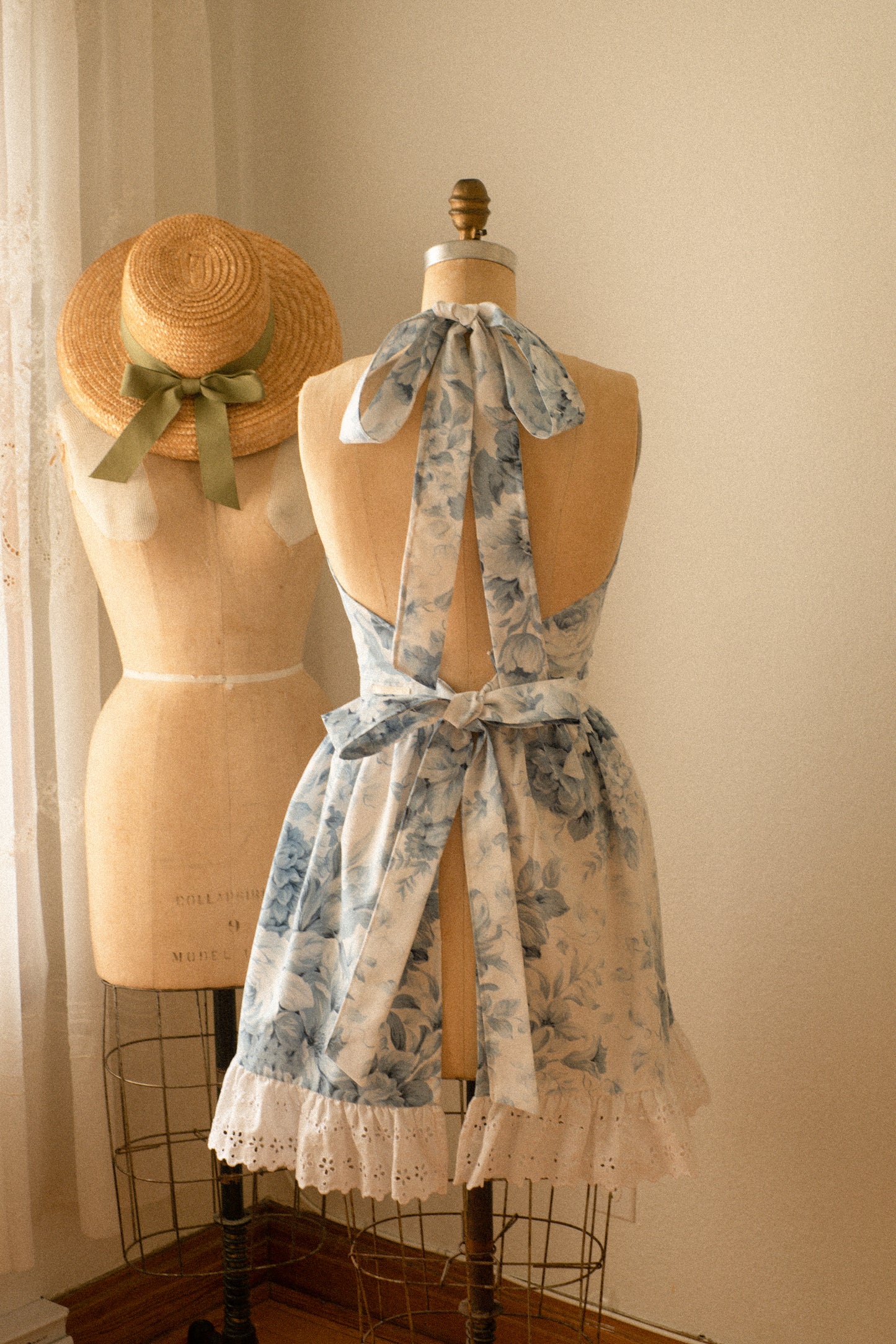 Handmade vintage inspired apron - porcelain