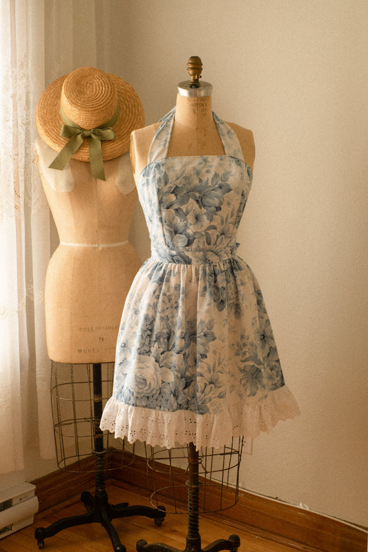 Handmade vintage inspired apron - porcelain