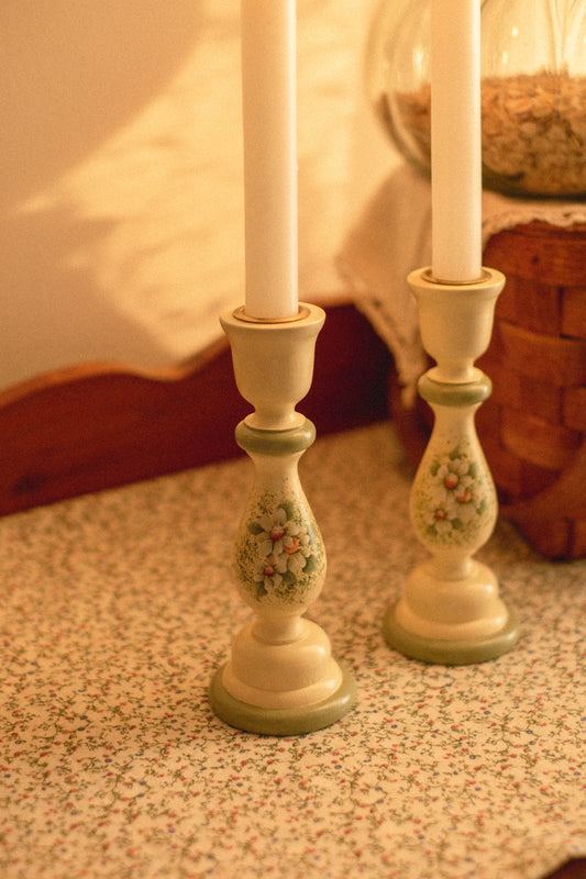 Vintage painted candlestick set