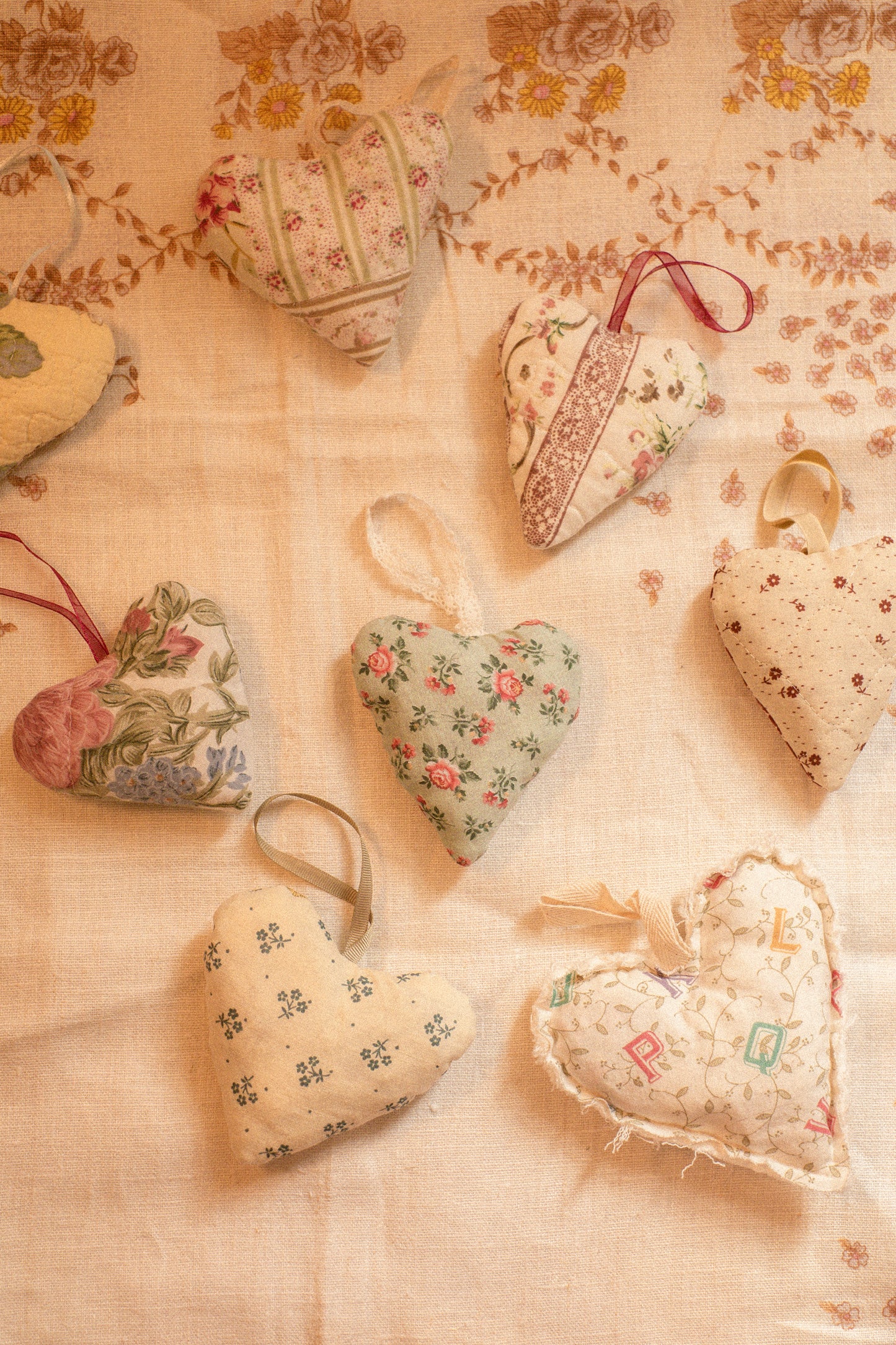 Handmade quilted heart shaped ornaments ♡