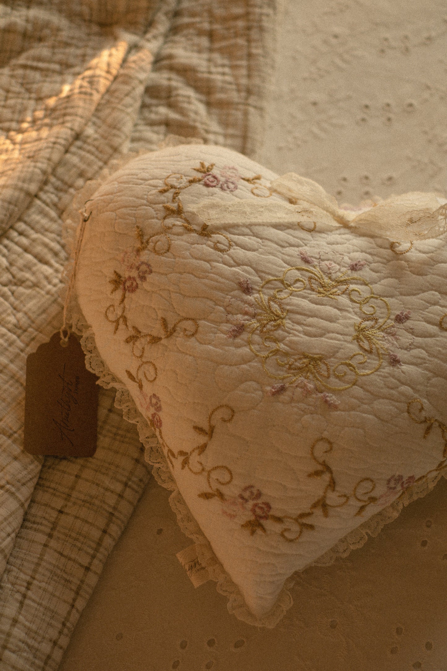 Handmade ruffled heart pillow -adaline
