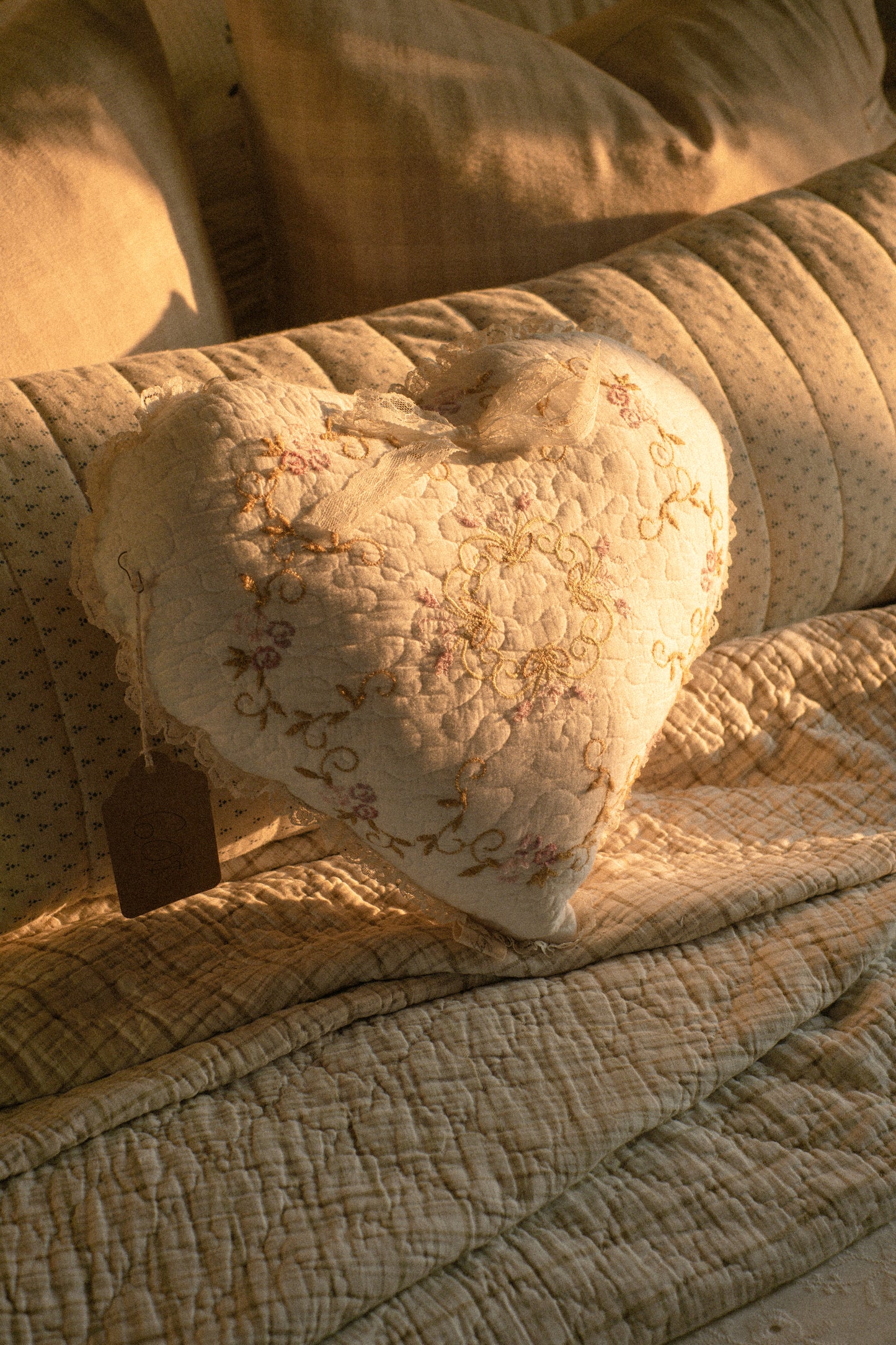Handmade ruffled heart pillow -adaline