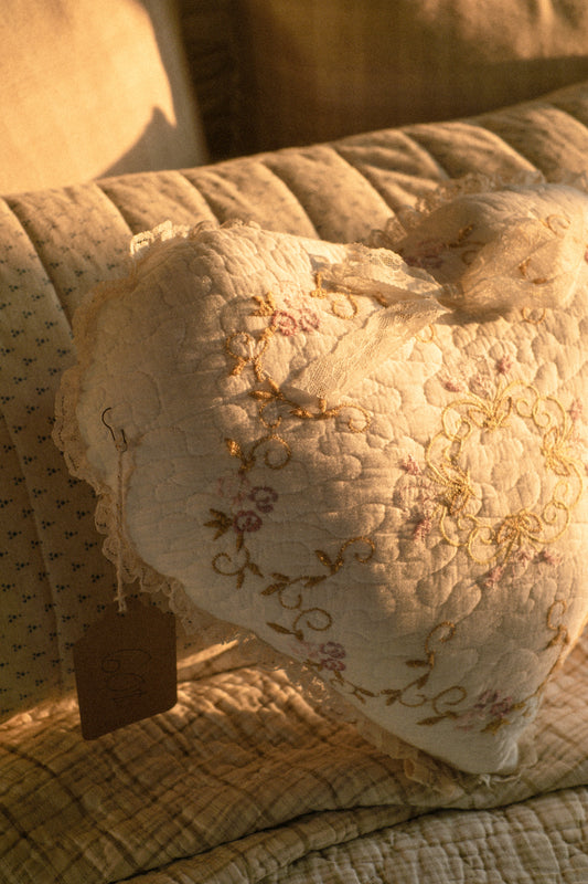 Handmade ruffled heart pillow -adaline