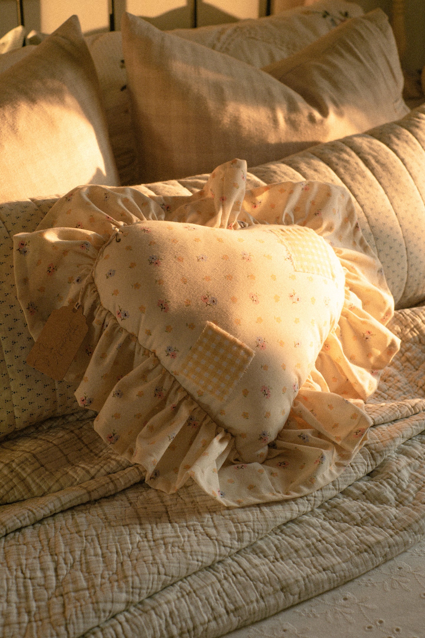 Handmade ruffled heart pillow - petite fleur
