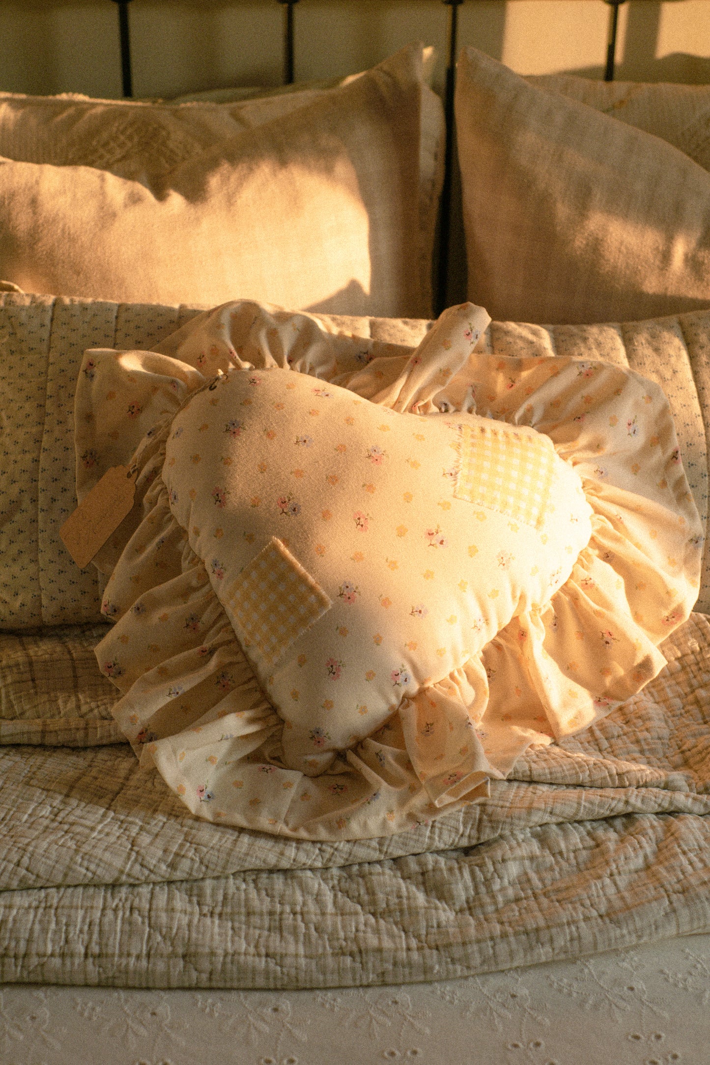 Handmade ruffled heart pillow - petite fleur