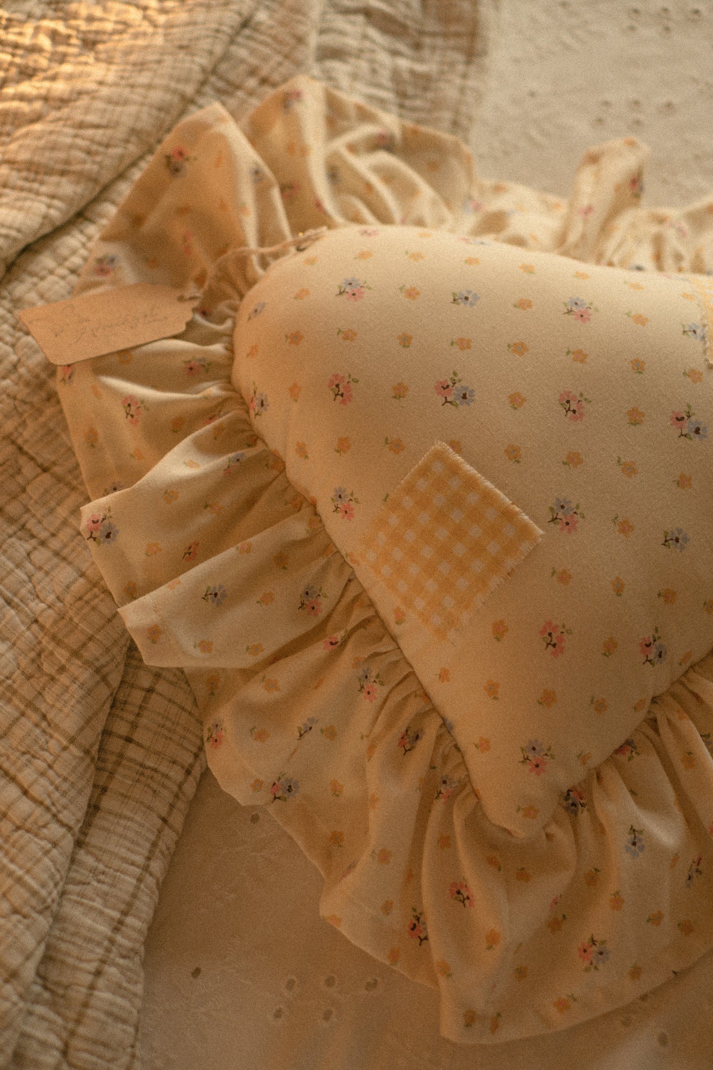 Handmade ruffled heart pillow - petite fleur