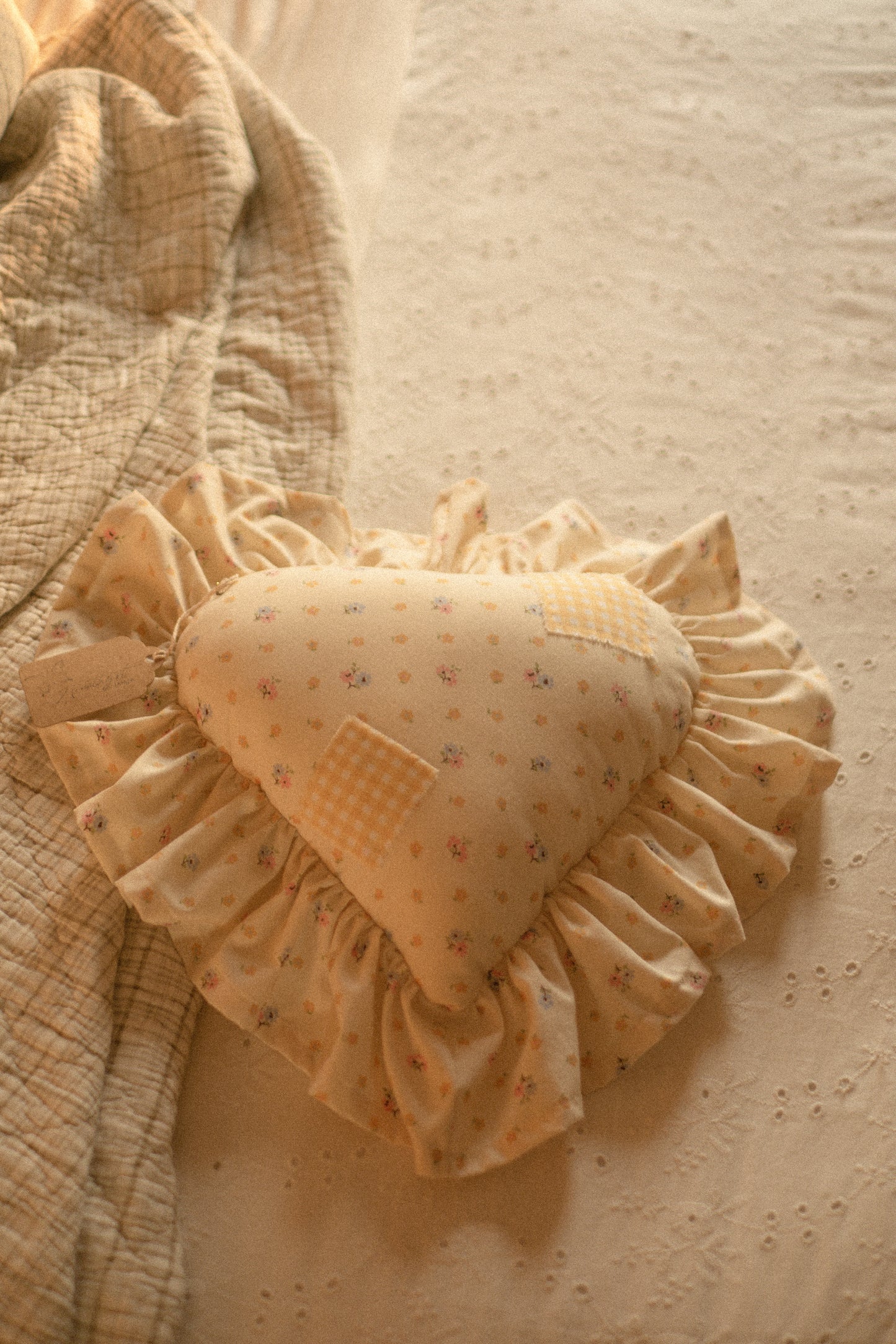 Handmade ruffled heart pillow - petite fleur