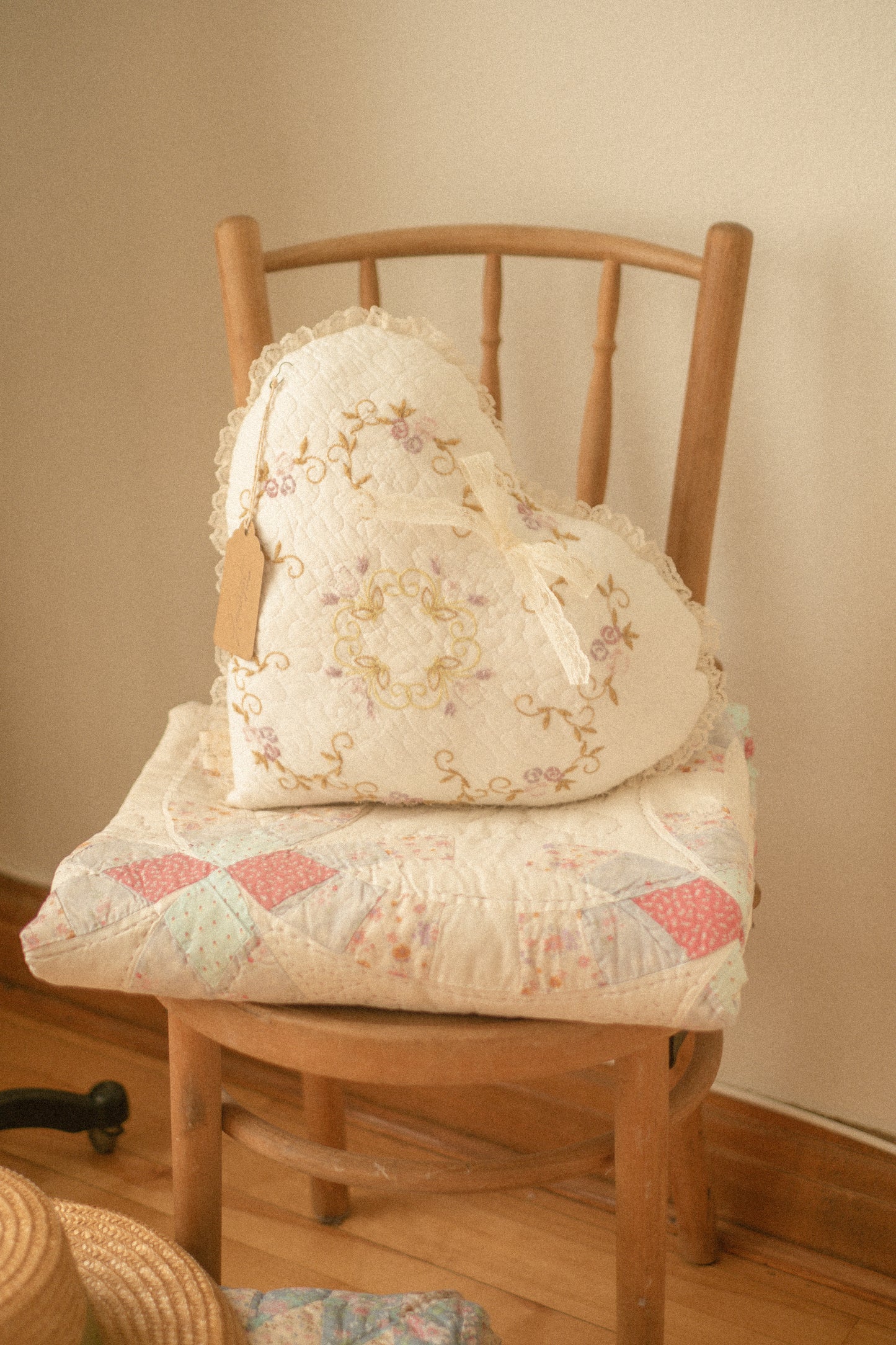 Handmade ruffled heart pillow -adaline