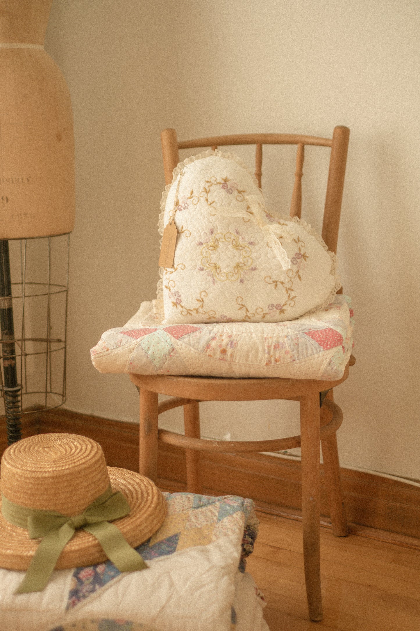 Handmade ruffled heart pillow -adaline