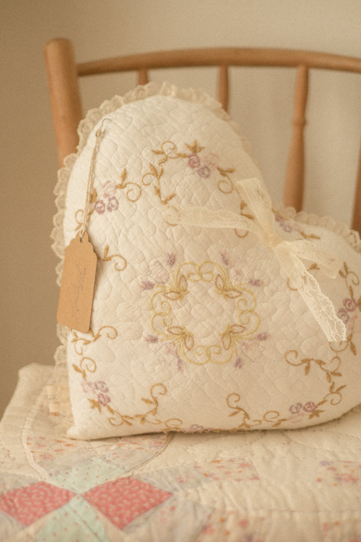 Handmade ruffled heart pillow -adaline