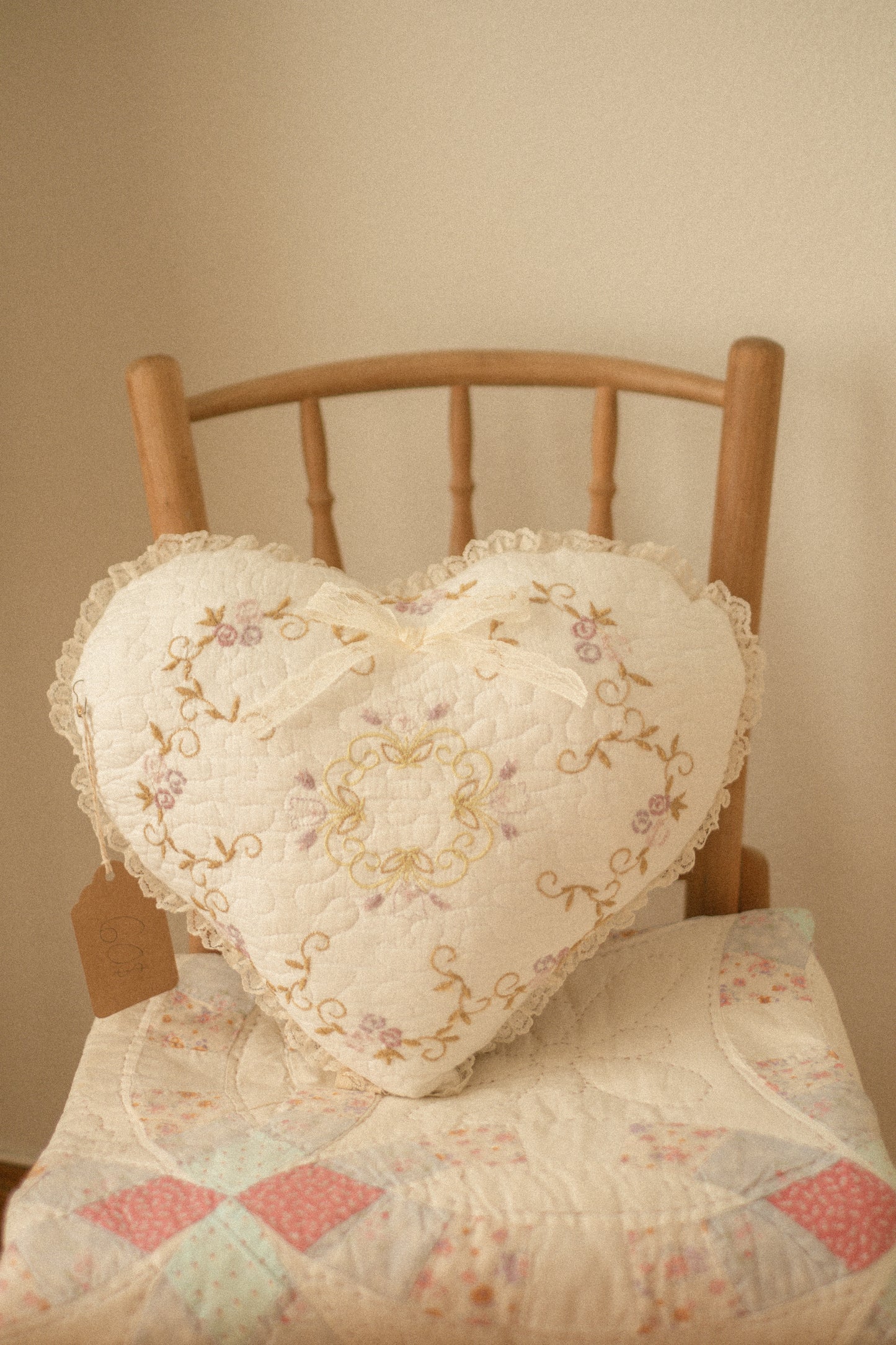 Handmade ruffled heart pillow -adaline