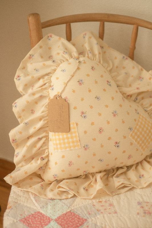 Handmade ruffled heart pillow - petite fleur