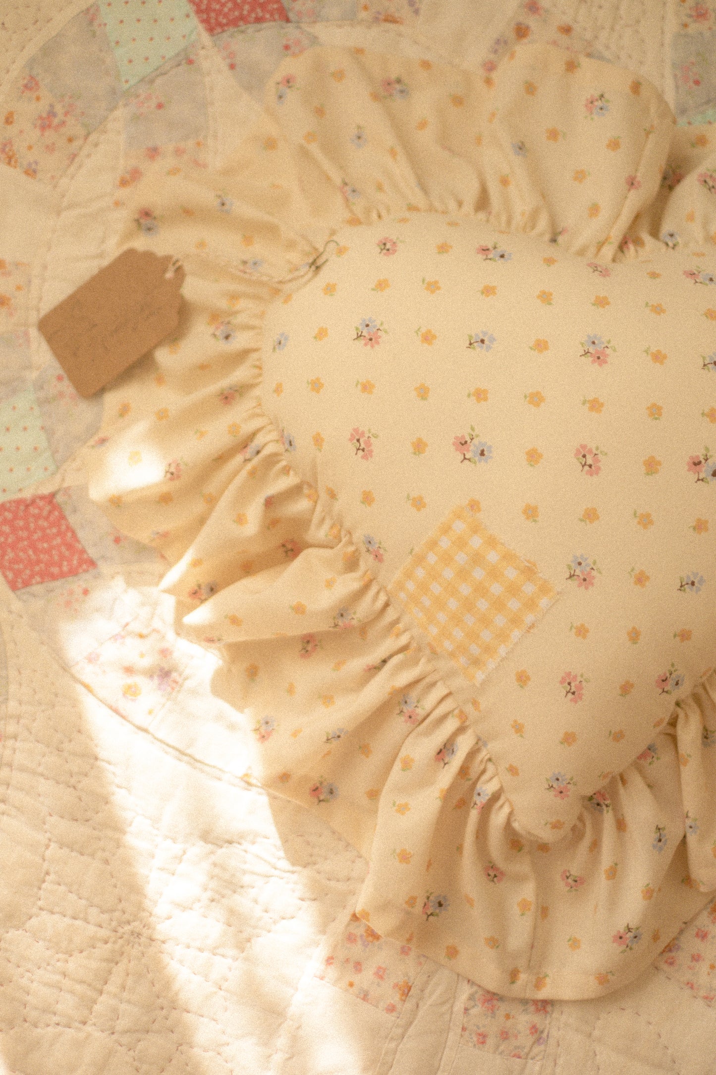Handmade ruffled heart pillow - petite fleur