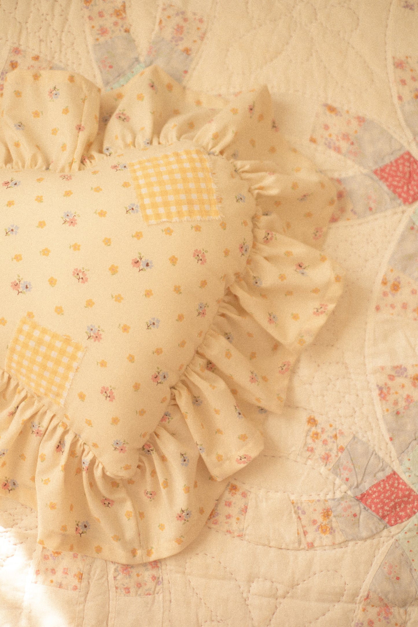 Handmade ruffled heart pillow - petite fleur
