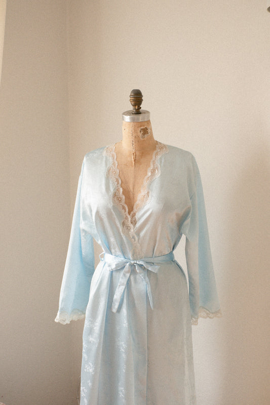 Vintage handmade baby blue satin dressing gown ♡