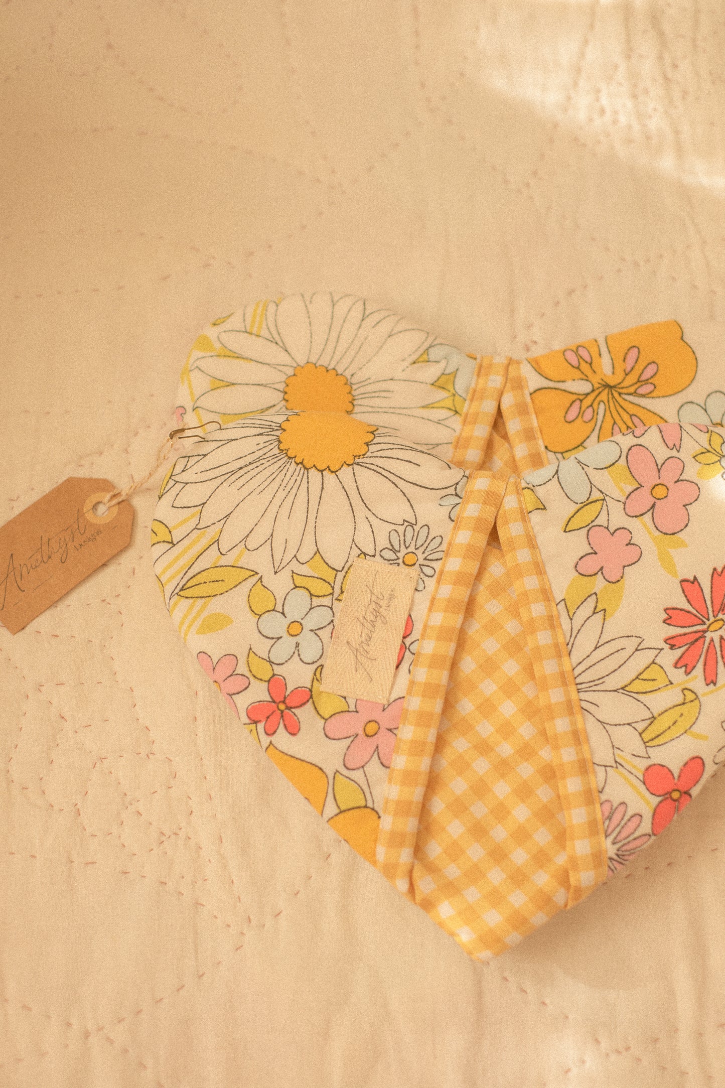 Handmade heart shaped oven mitts - picking daisies