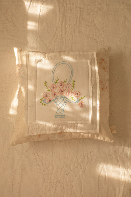 Handmade patchwork quilt embroidered pillow