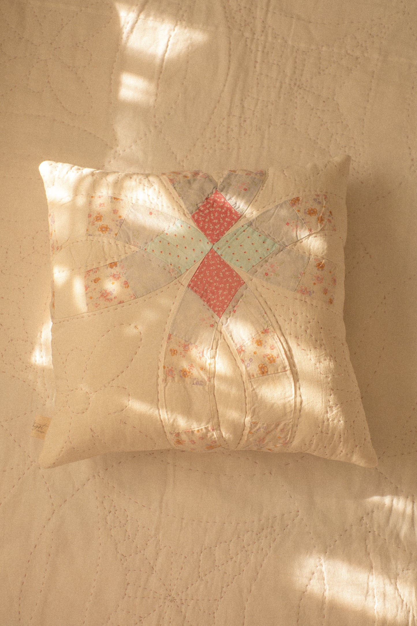 Handmade patchwork quilt embroidered pillow