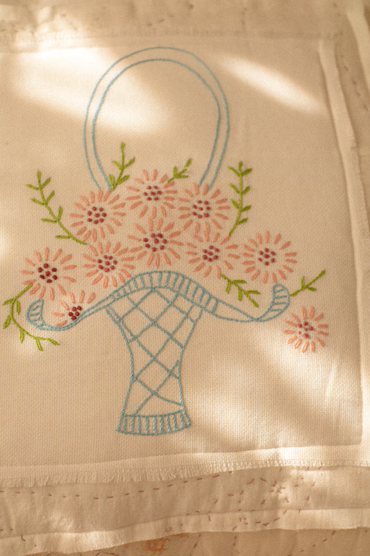 Handmade patchwork quilt embroidered pillow