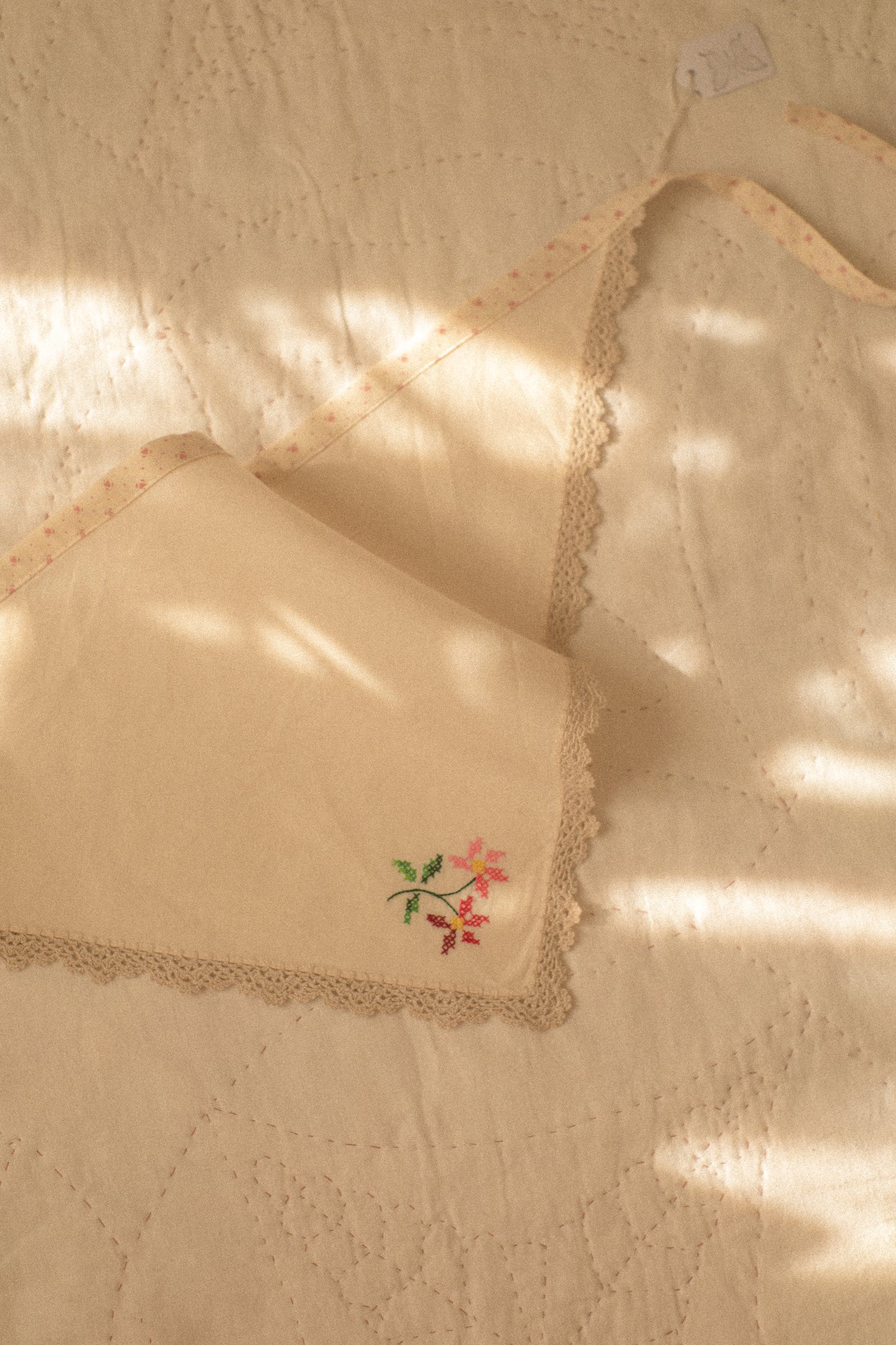 Handmade floral lace trimmed hankerchief bandana