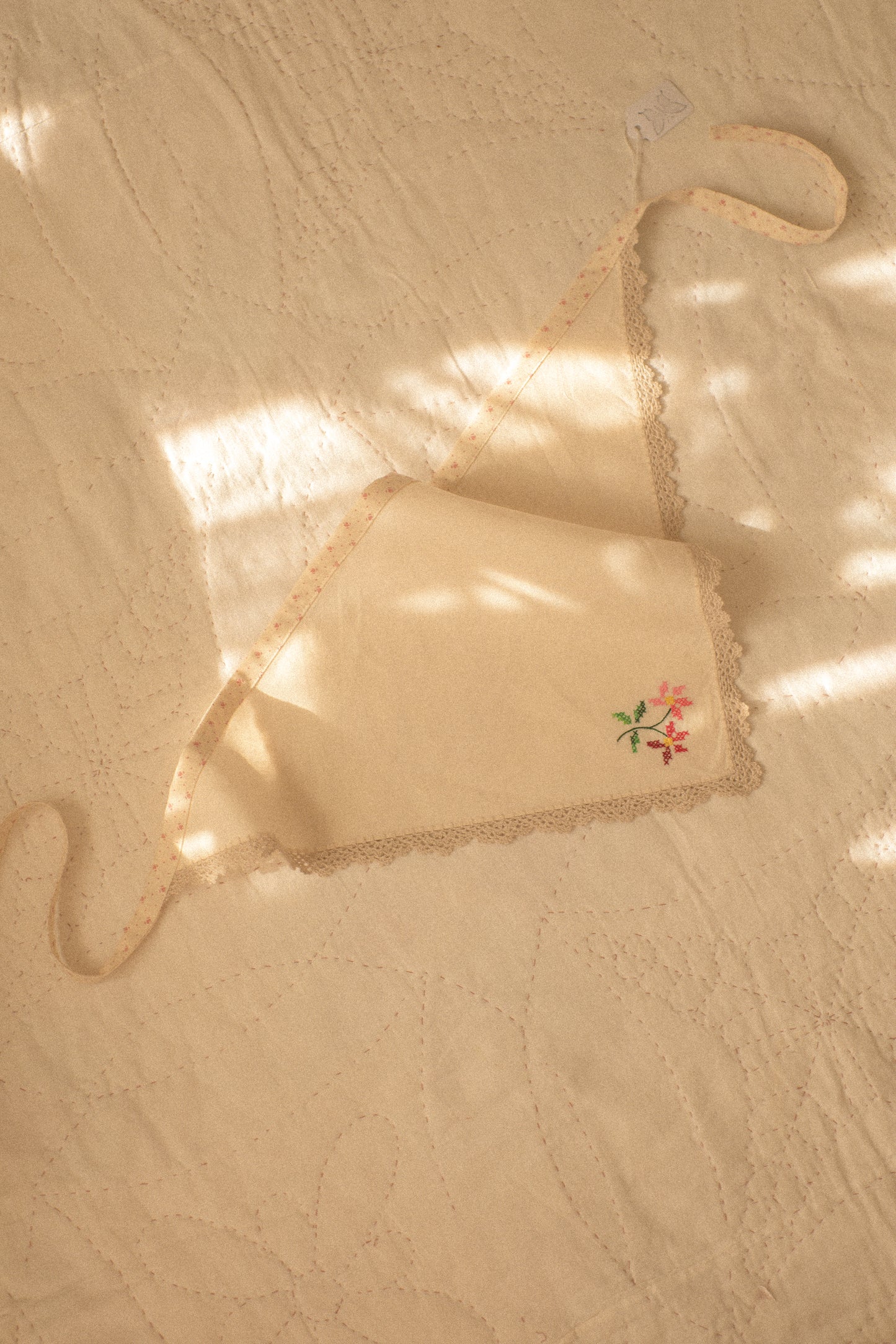Handmade floral lace trimmed hankerchief bandana