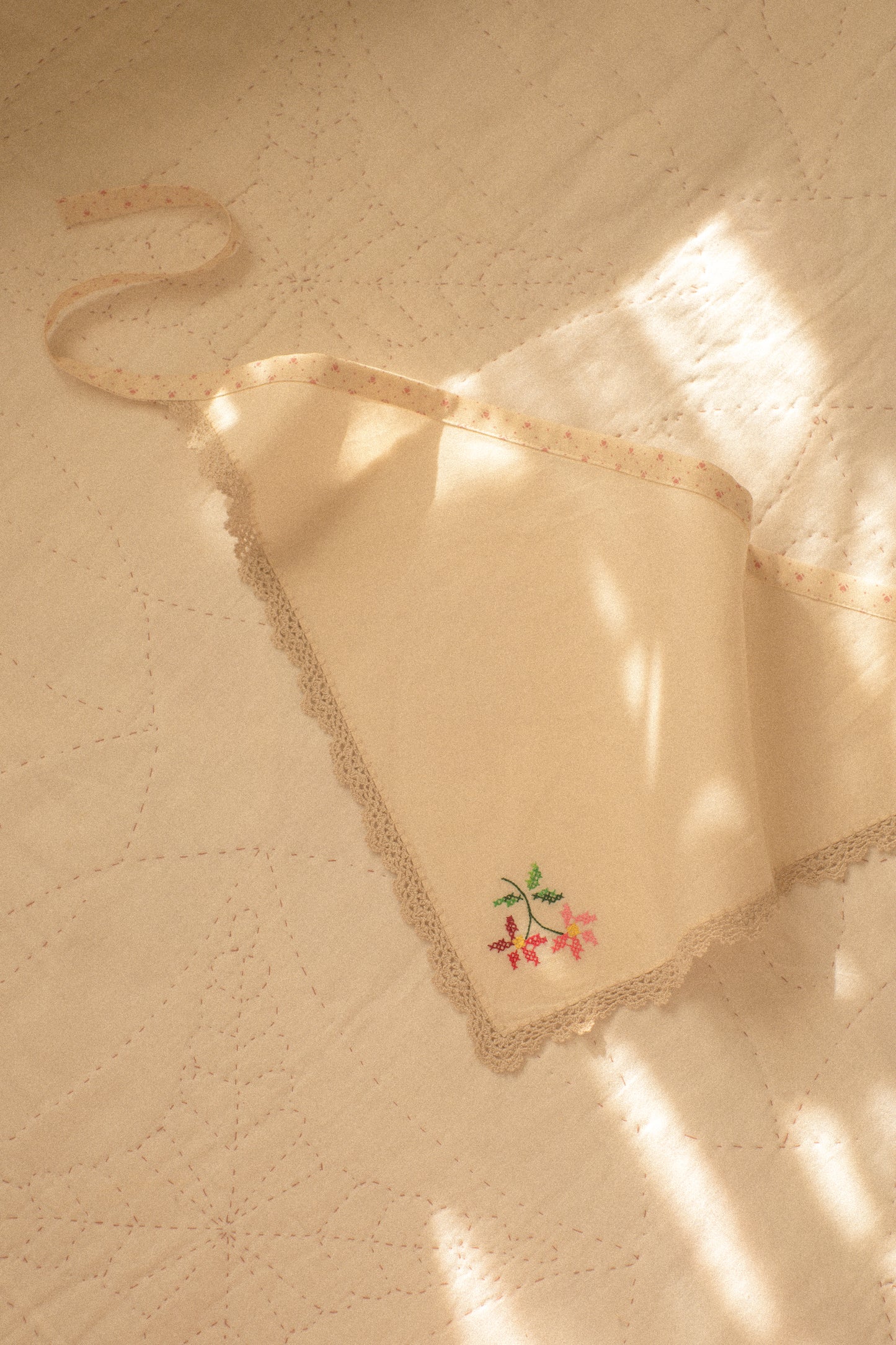 Handmade floral lace trimmed hankerchief bandana