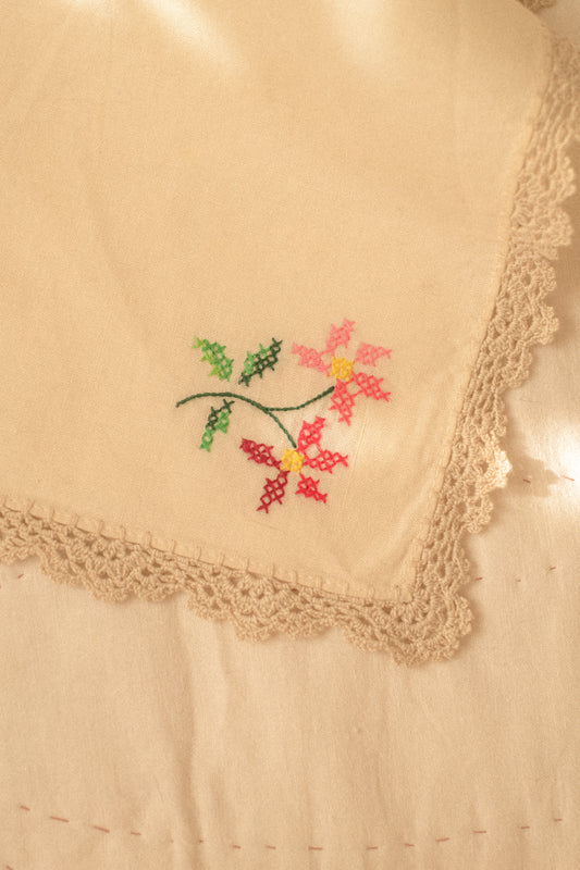 Handmade floral lace trimmed hankerchief bandana