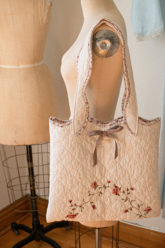 New! Handmade quilted tote bag - Raspberry
