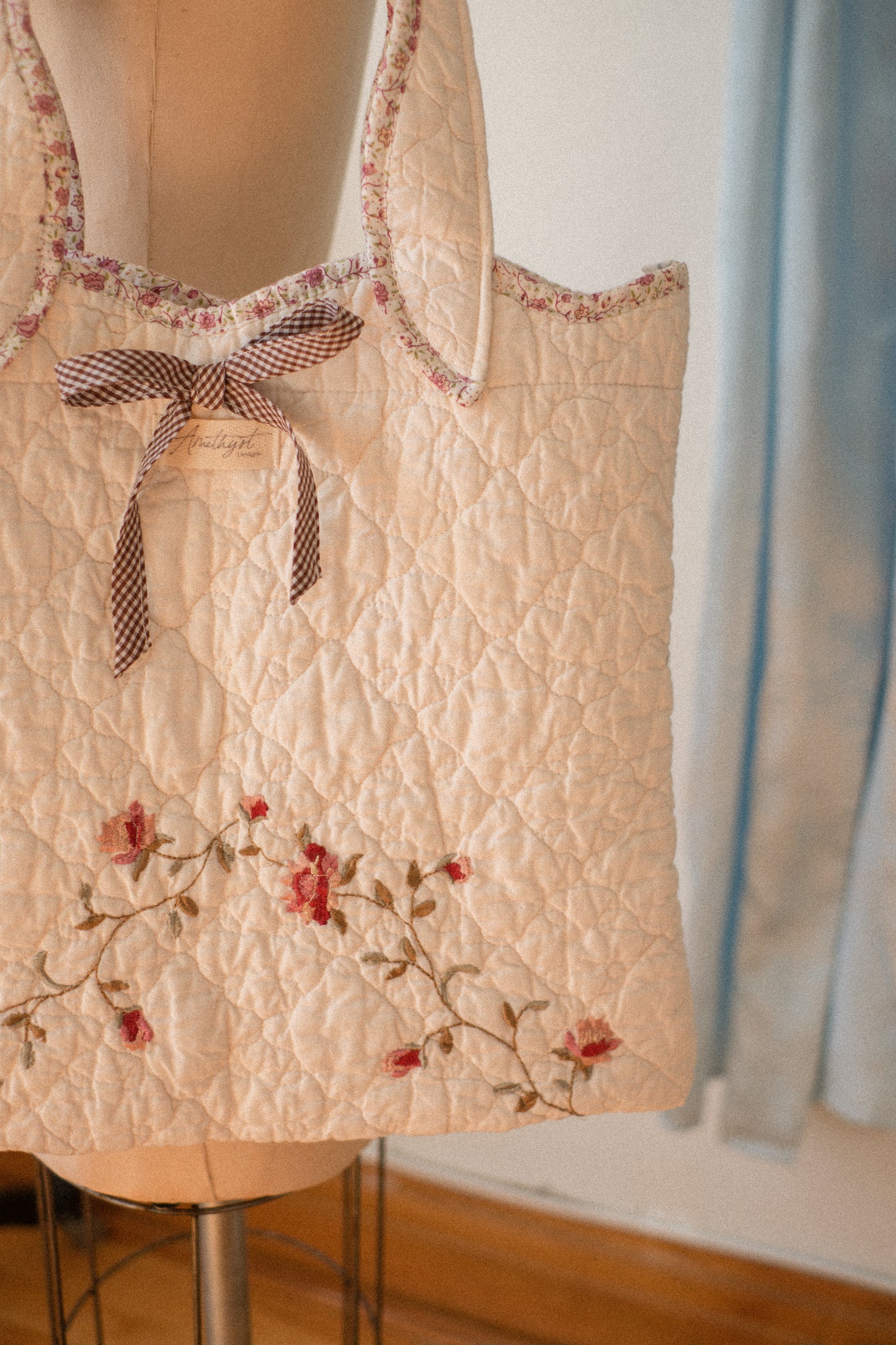 New! Handmade quilted tote bag - Raspberry