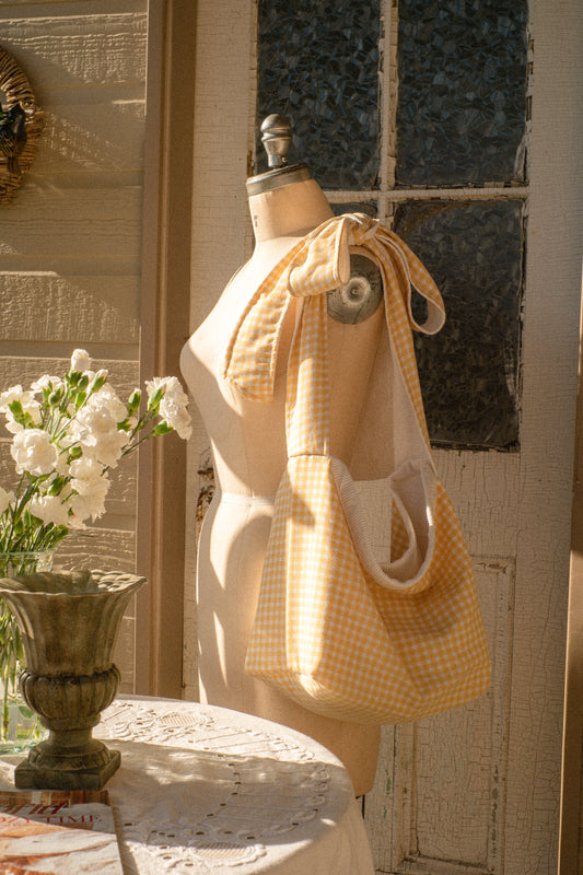 Handmade Ribbon gingham reversible tote - Butter