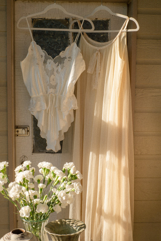 Vintage satin ruffled lingerie playsuit