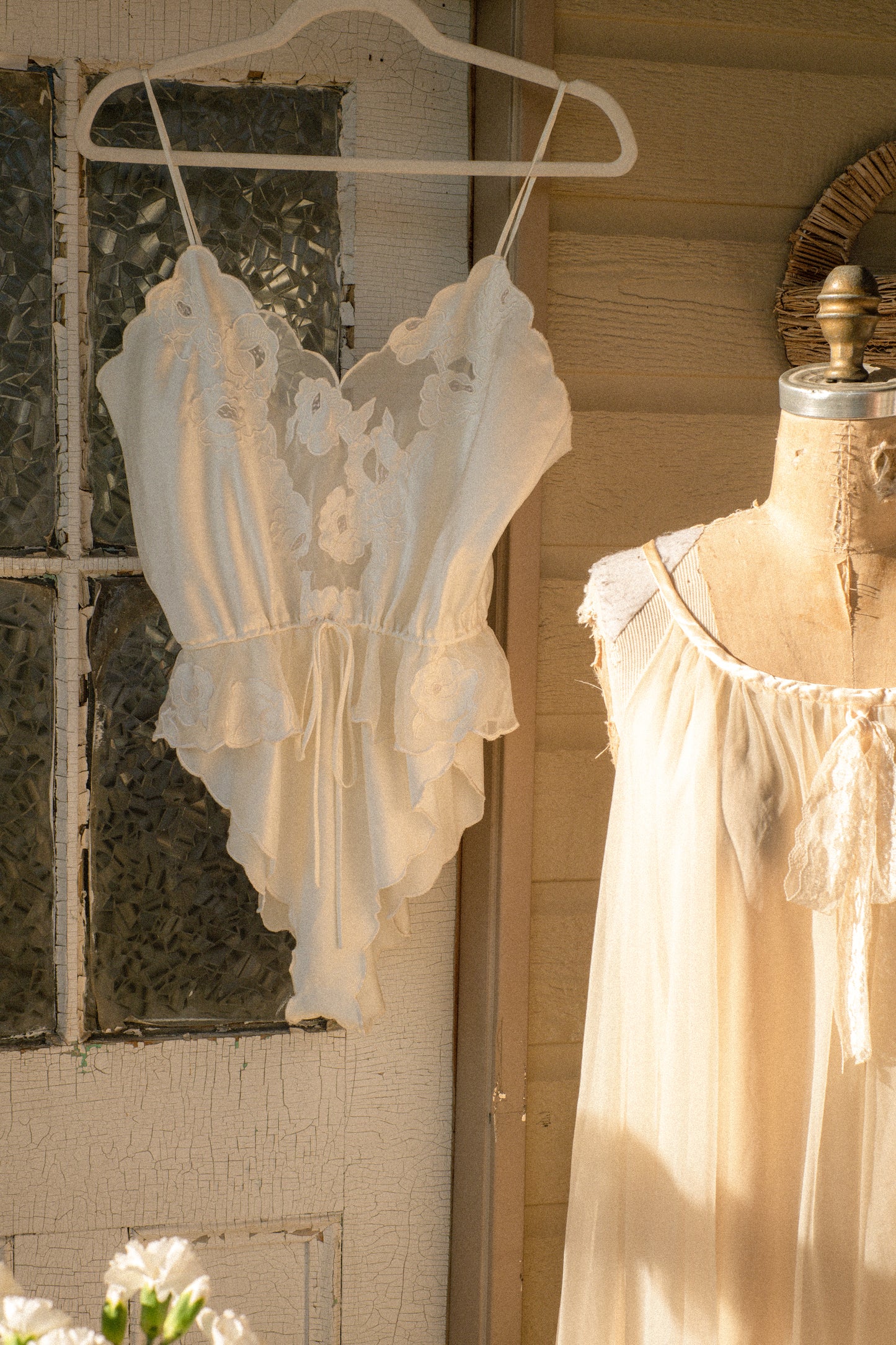 Vintage satin ruffled lingerie playsuit