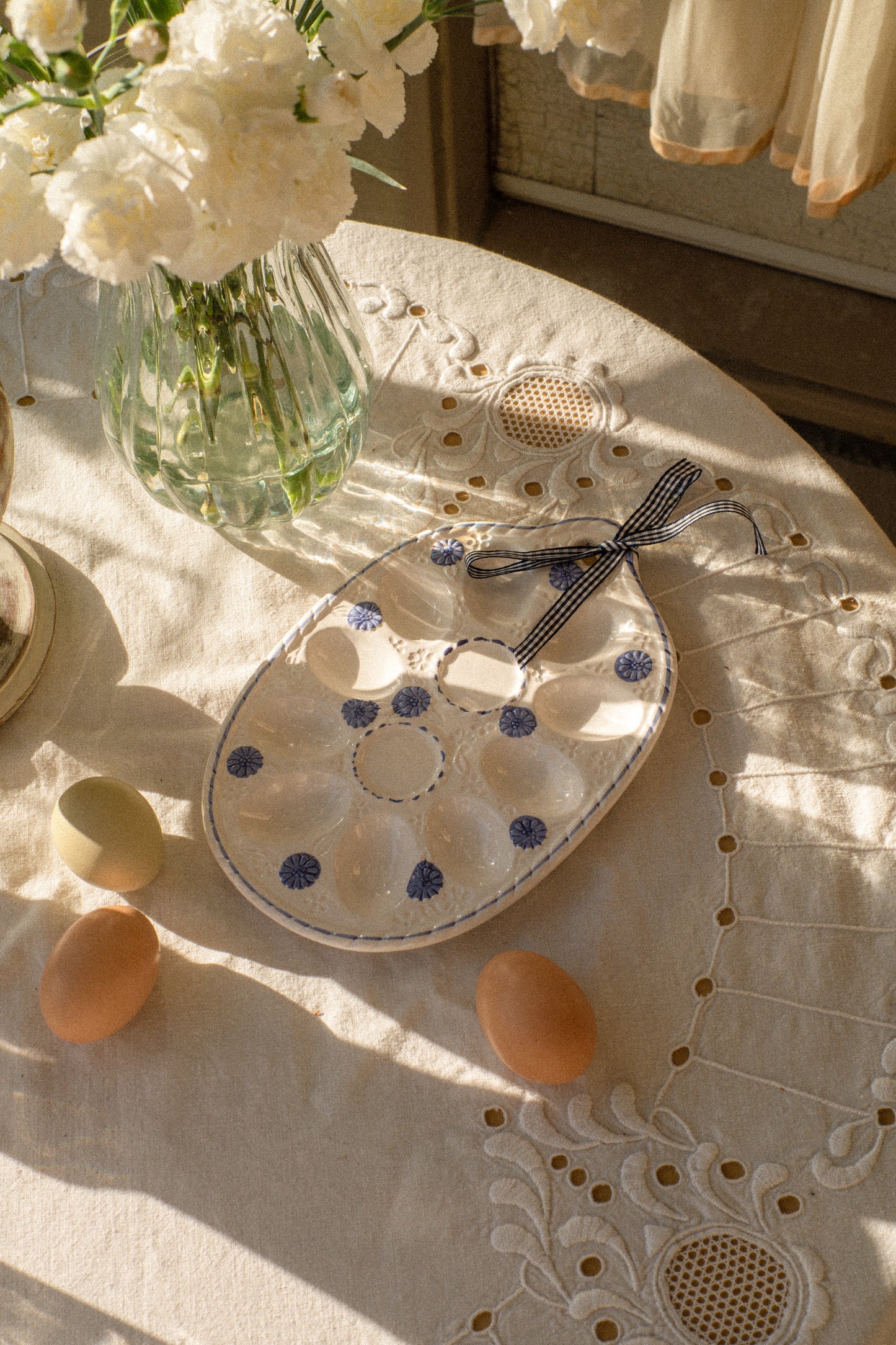 Vintage ceramic hand painted egg platter