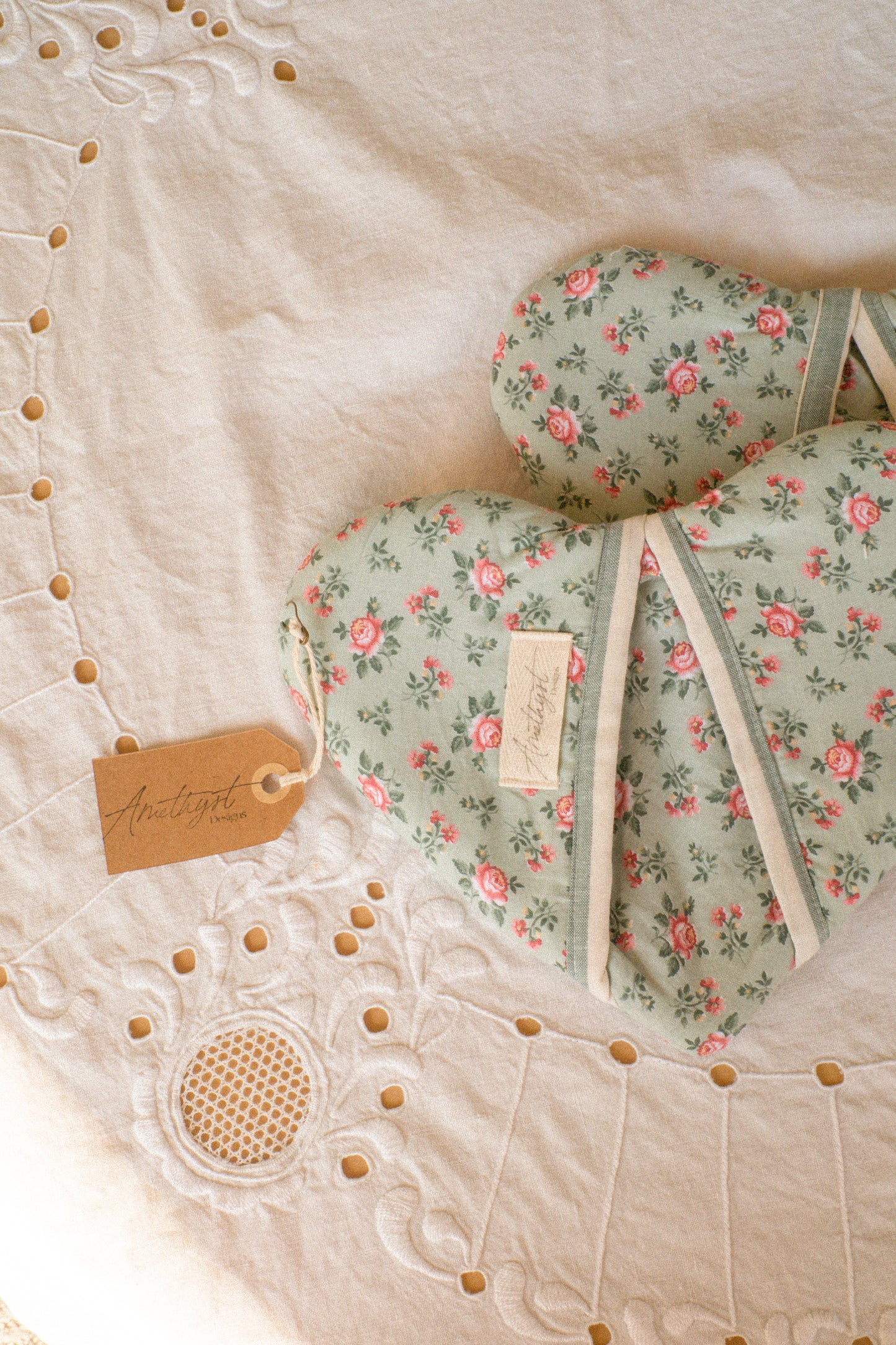 Handmade heart shaped oven mitt set -