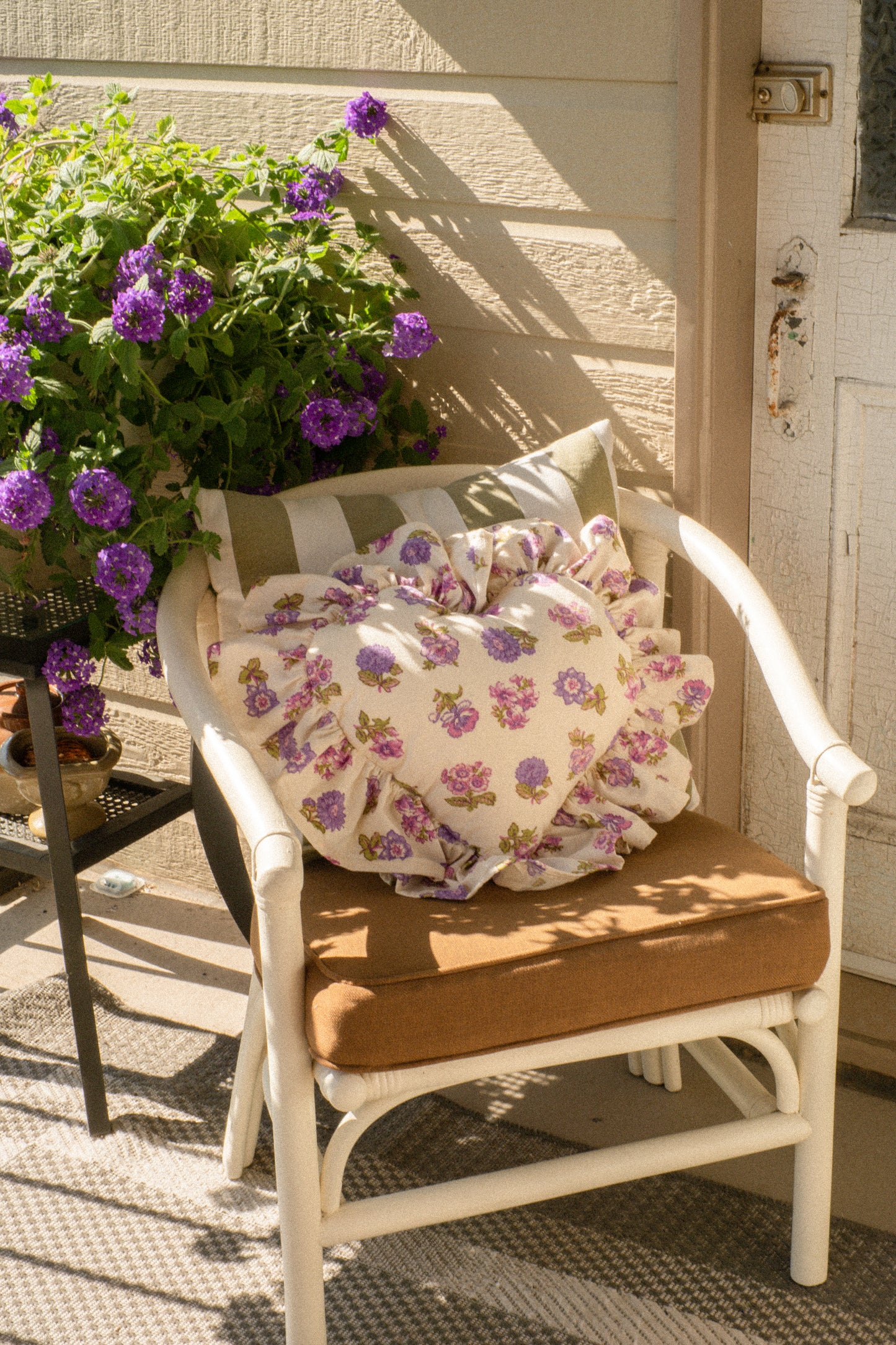 Handmade ruffled heart pillow - Violet