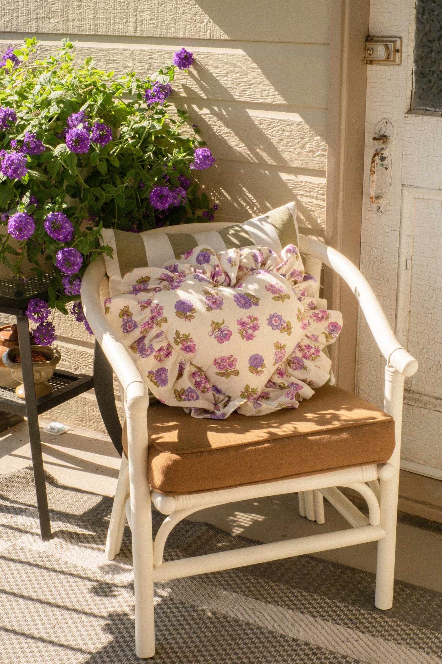 Handmade ruffled heart pillow - Violet