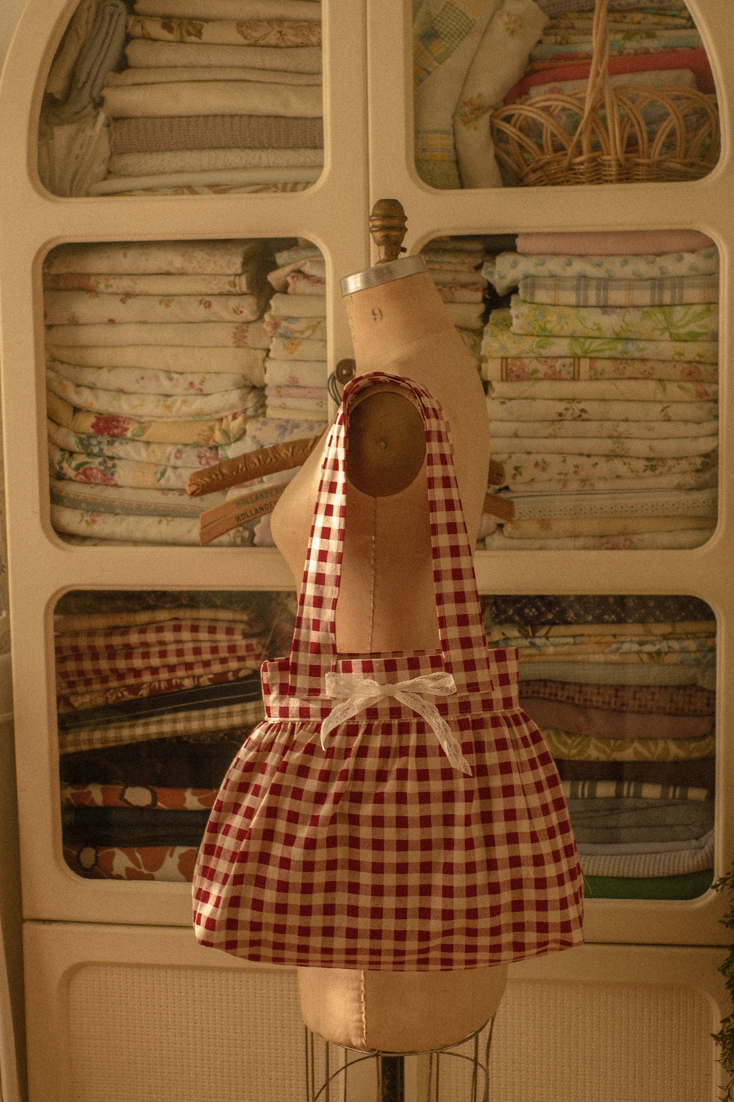 Handmade gingham book tote