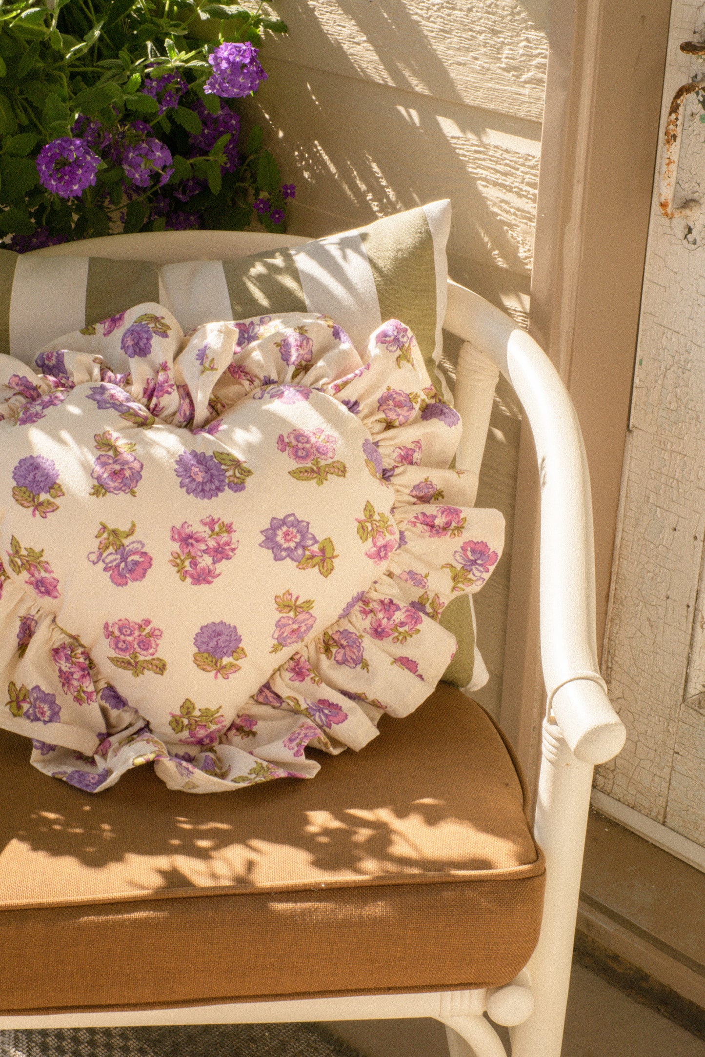 Handmade ruffled heart pillow - Violet