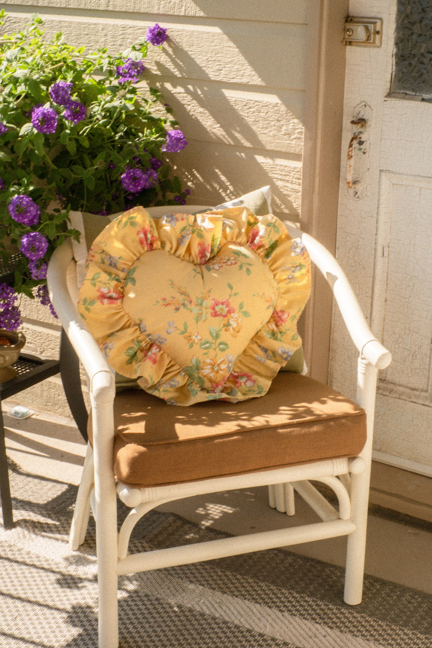 Handmade ruffled heart pillow - Buttercup