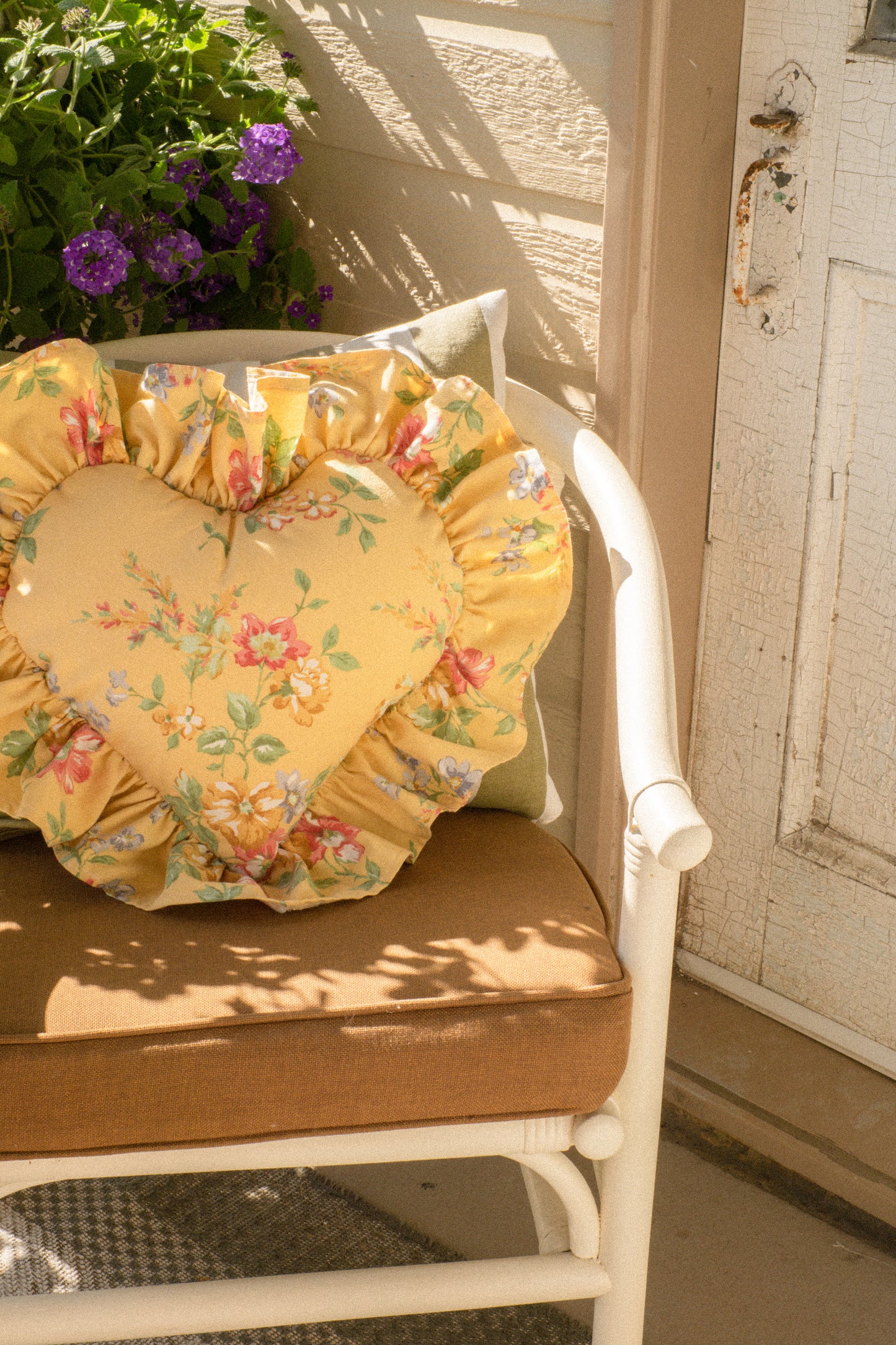 Handmade ruffled heart pillow - Buttercup