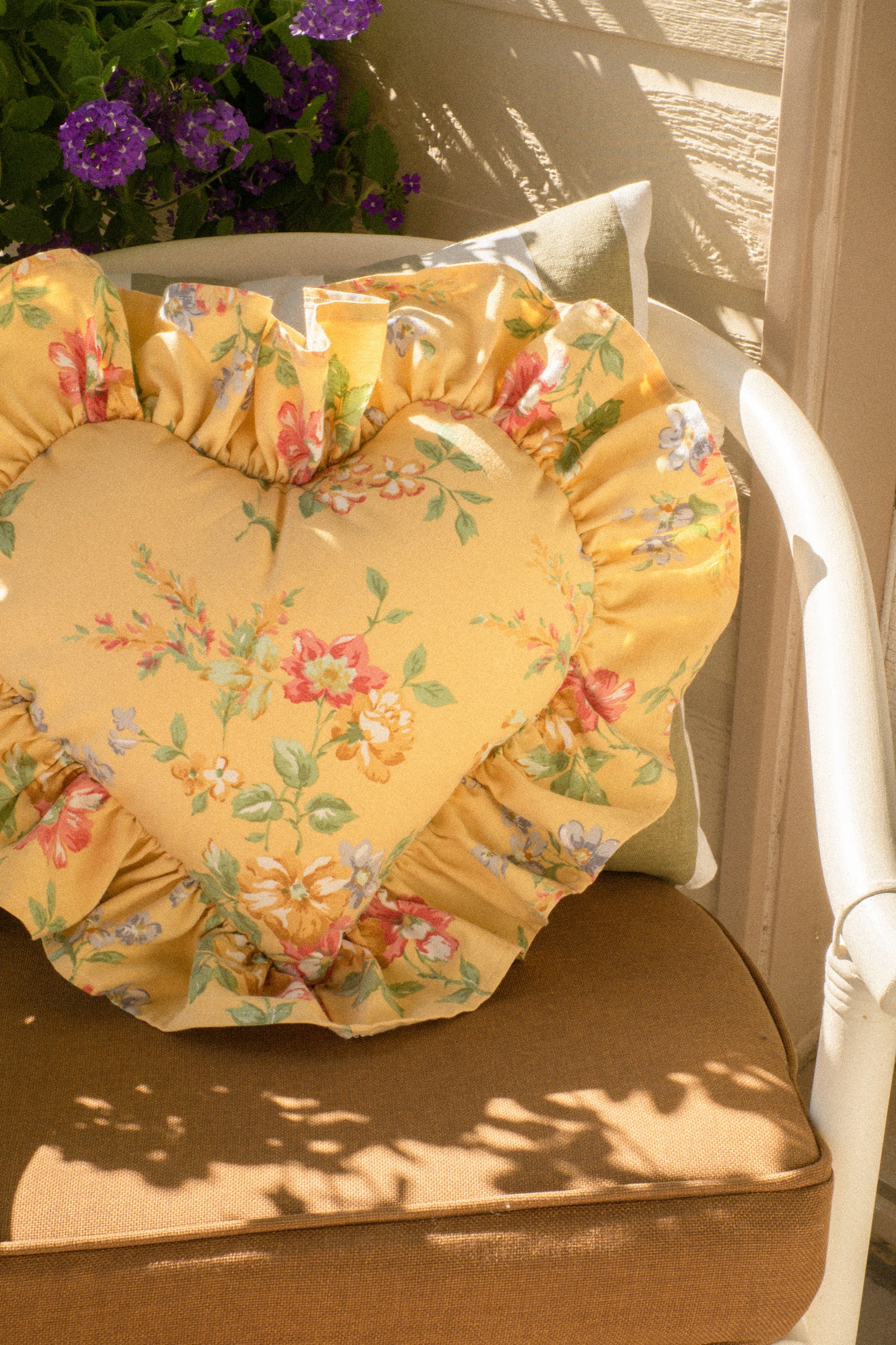 Handmade ruffled heart pillow - Buttercup