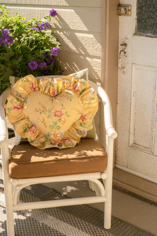 Handmade ruffled heart pillow - Buttercup