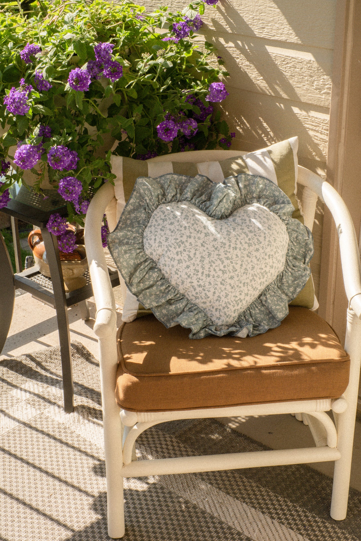Handmade ruffled heart pillow - babyblue