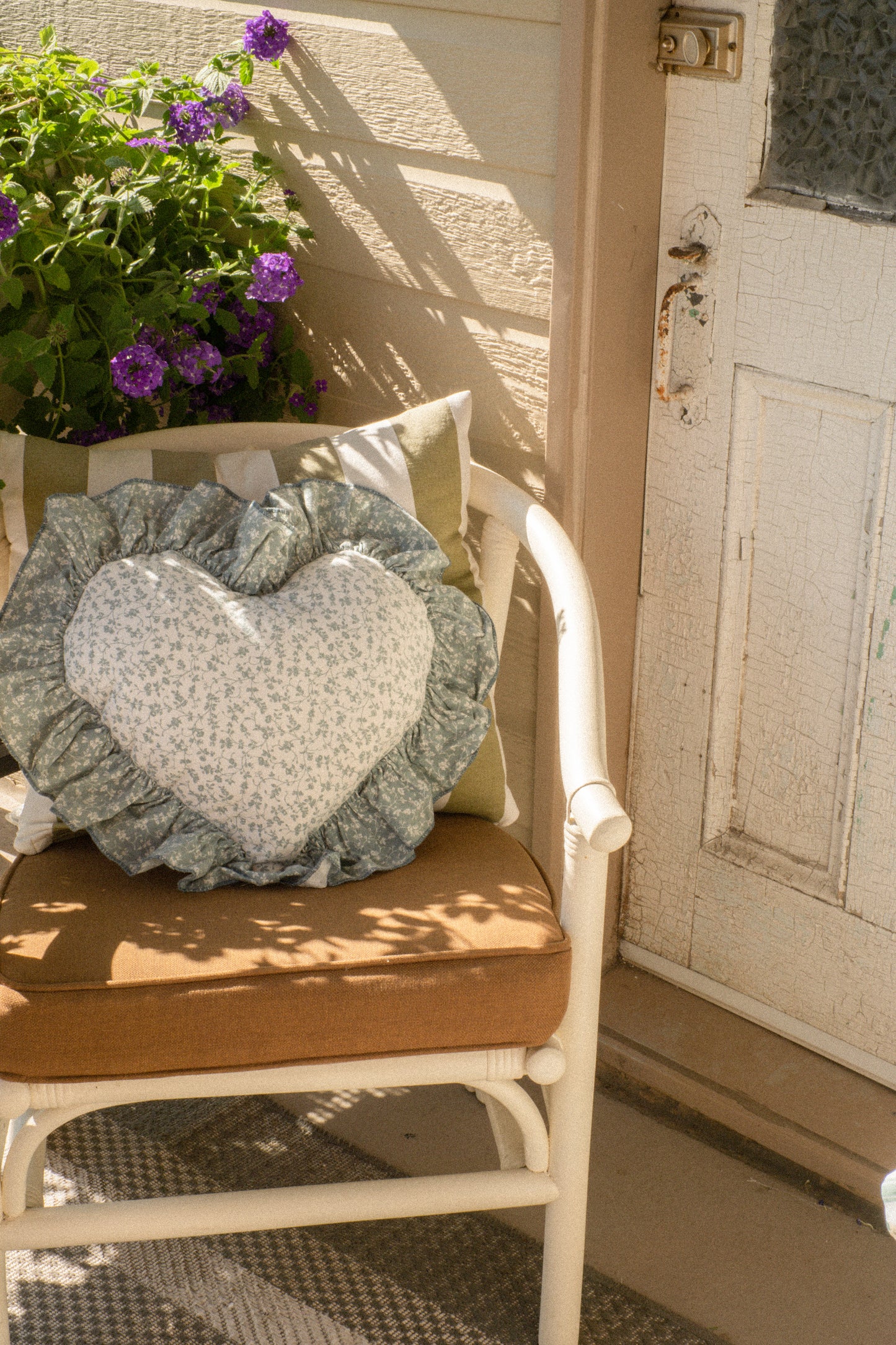 Handmade ruffled heart pillow - babyblue