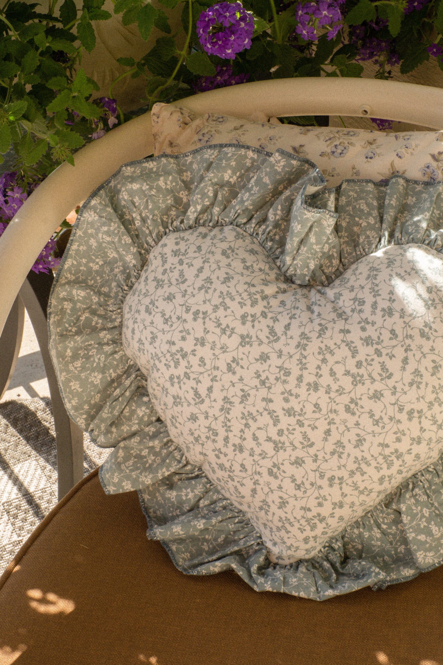 Handmade ruffled heart pillow - babyblue