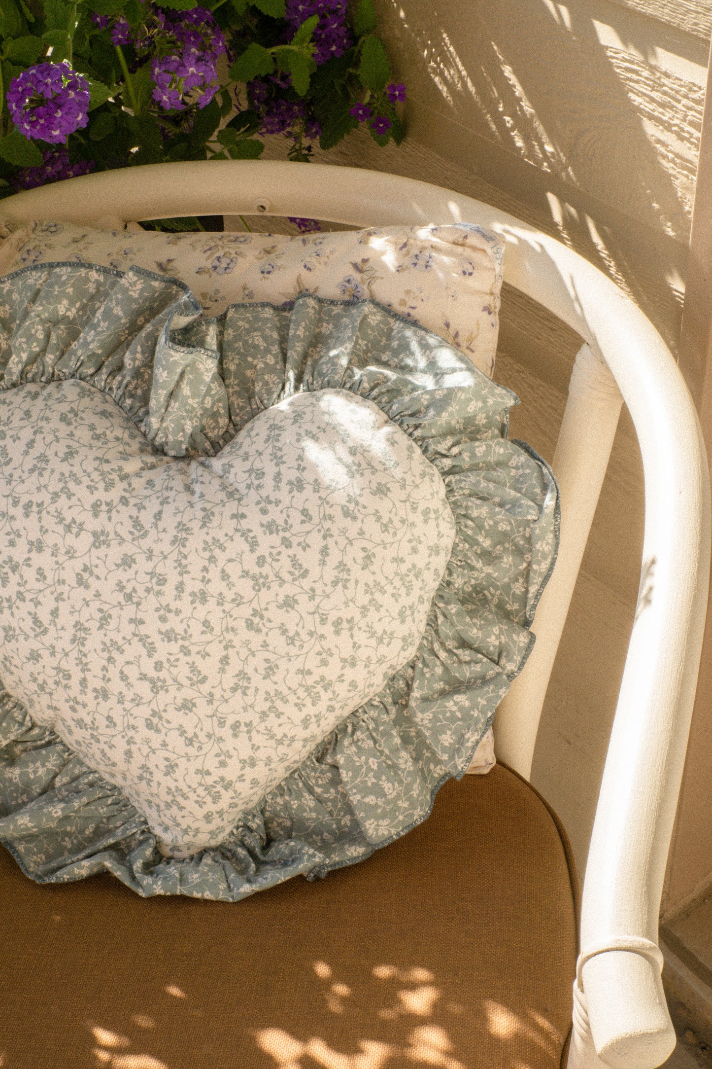Handmade ruffled heart pillow - babyblue