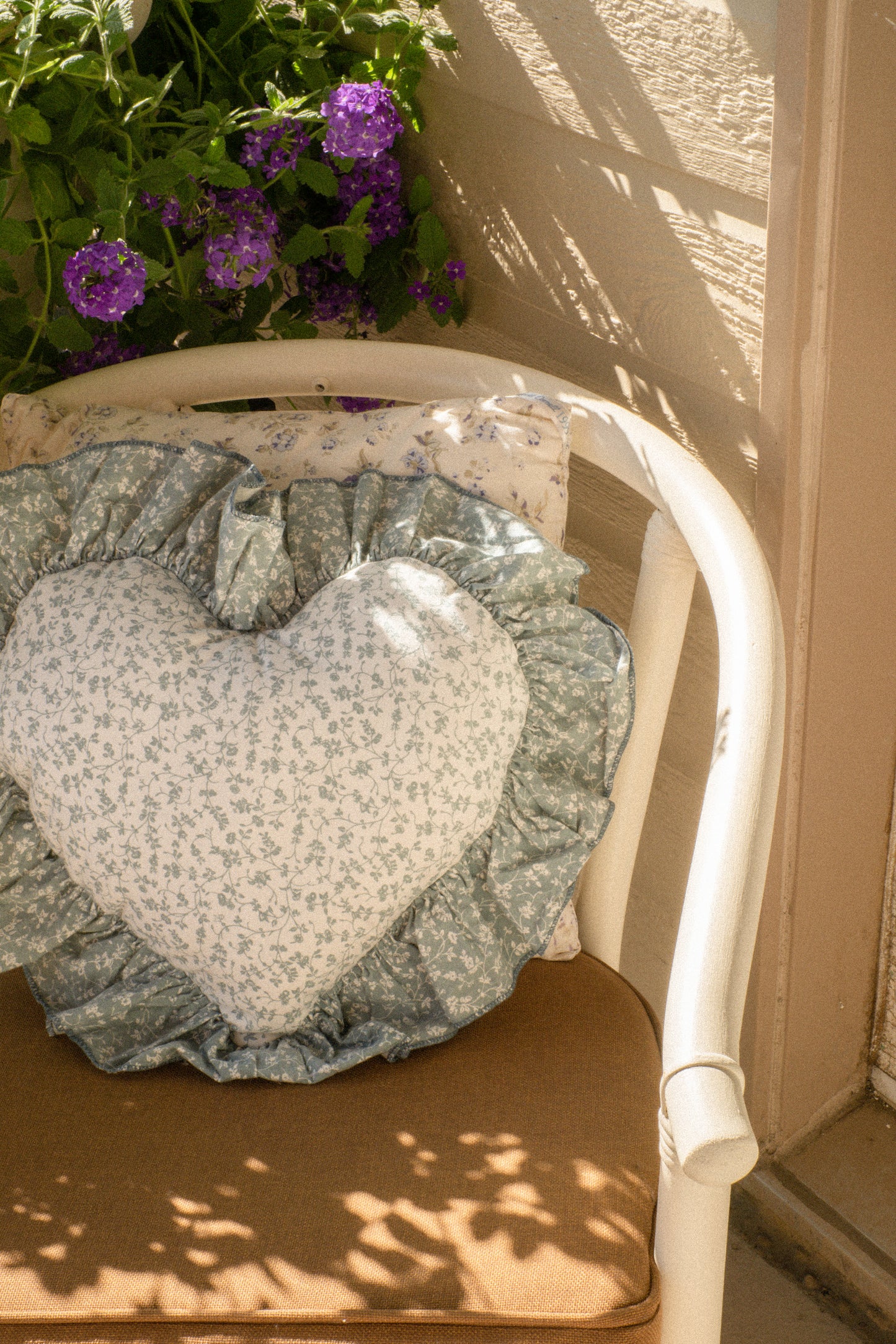 Handmade ruffled heart pillow - babyblue