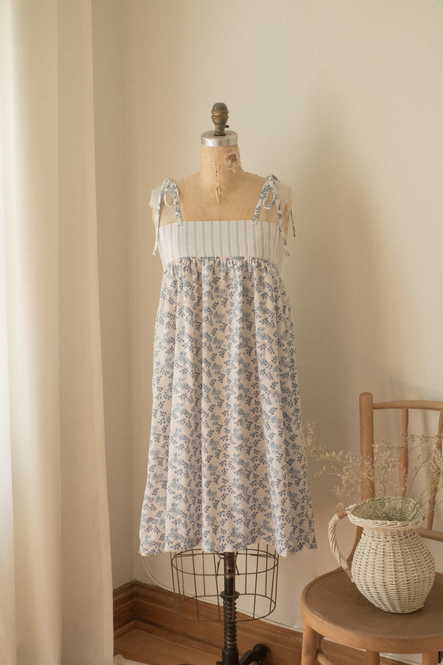Handmade vintage cotton dressing gown set ♡ porcelain blue