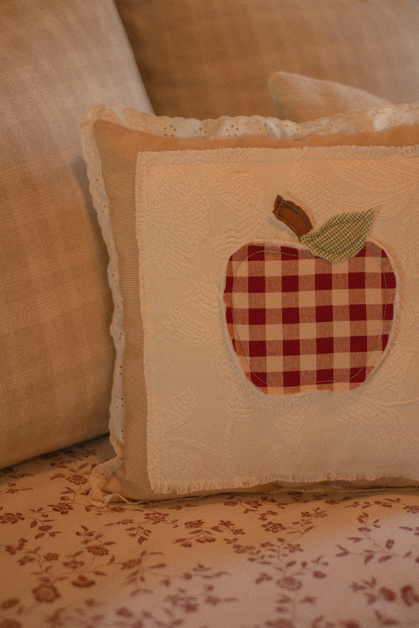 Handmade apple throw pillow