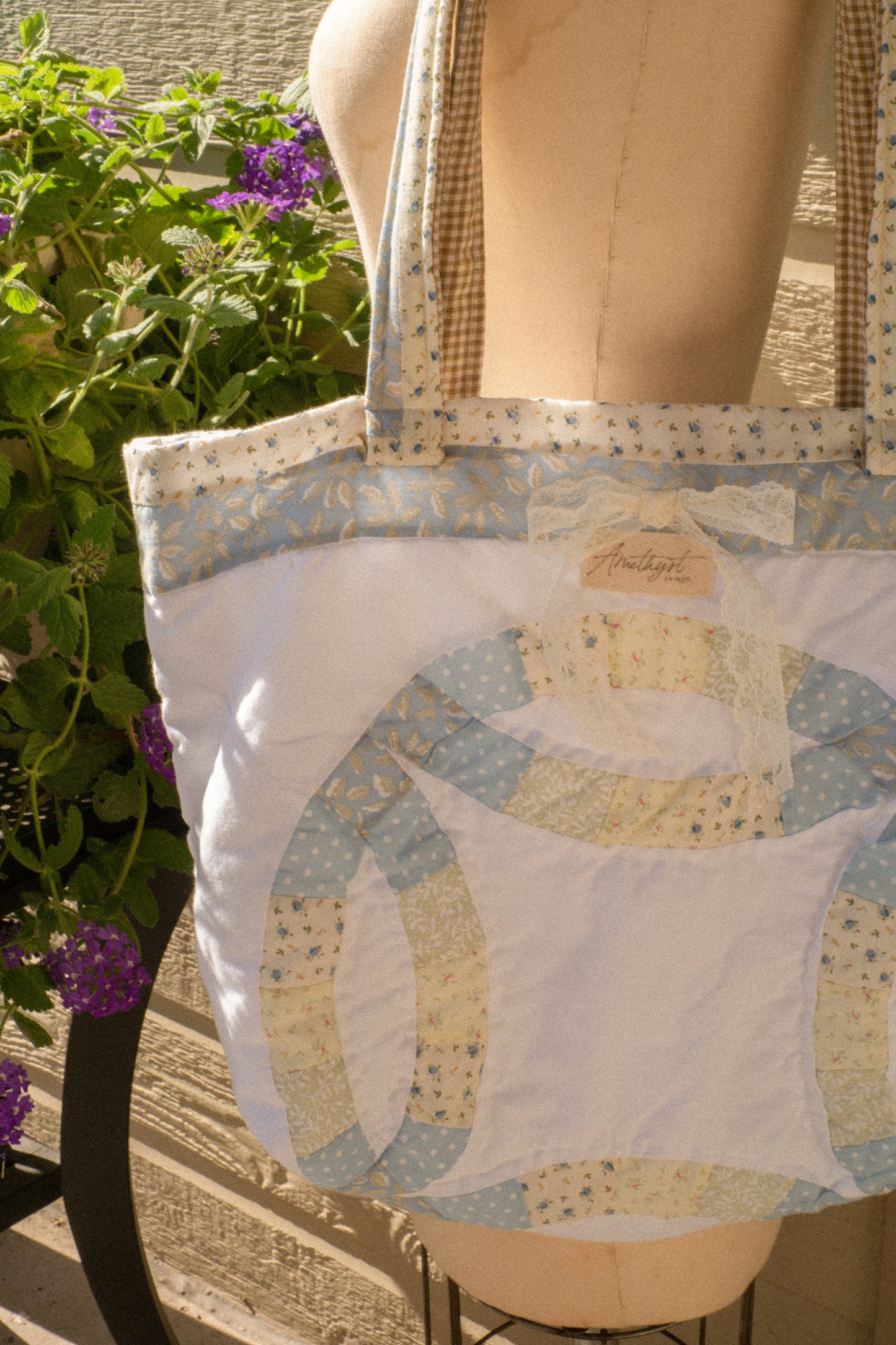 Handmade quilted mini tote bag - la mer